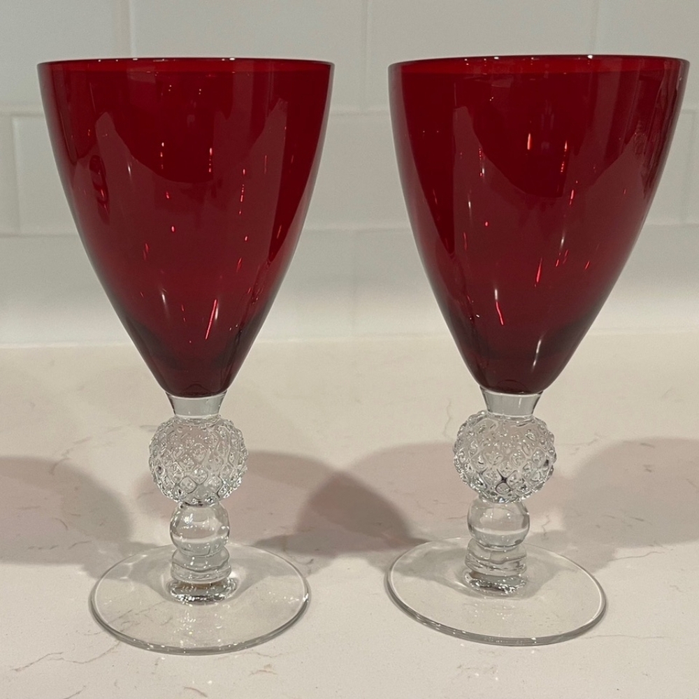 Vintage Morgantown Art Deco Ruby Cut To Clear Goblets 9 oz Set Of 2